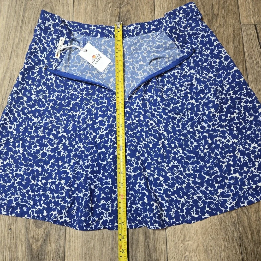 NWT Marine Layer Bonnie Mini Skirt‎ 14 Back Zip Closure White Blue Ditsy Floral